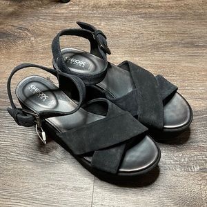NEW Geox Respira Black Platform Suede Strap Sandal size 37 1/2 (US 7.5)